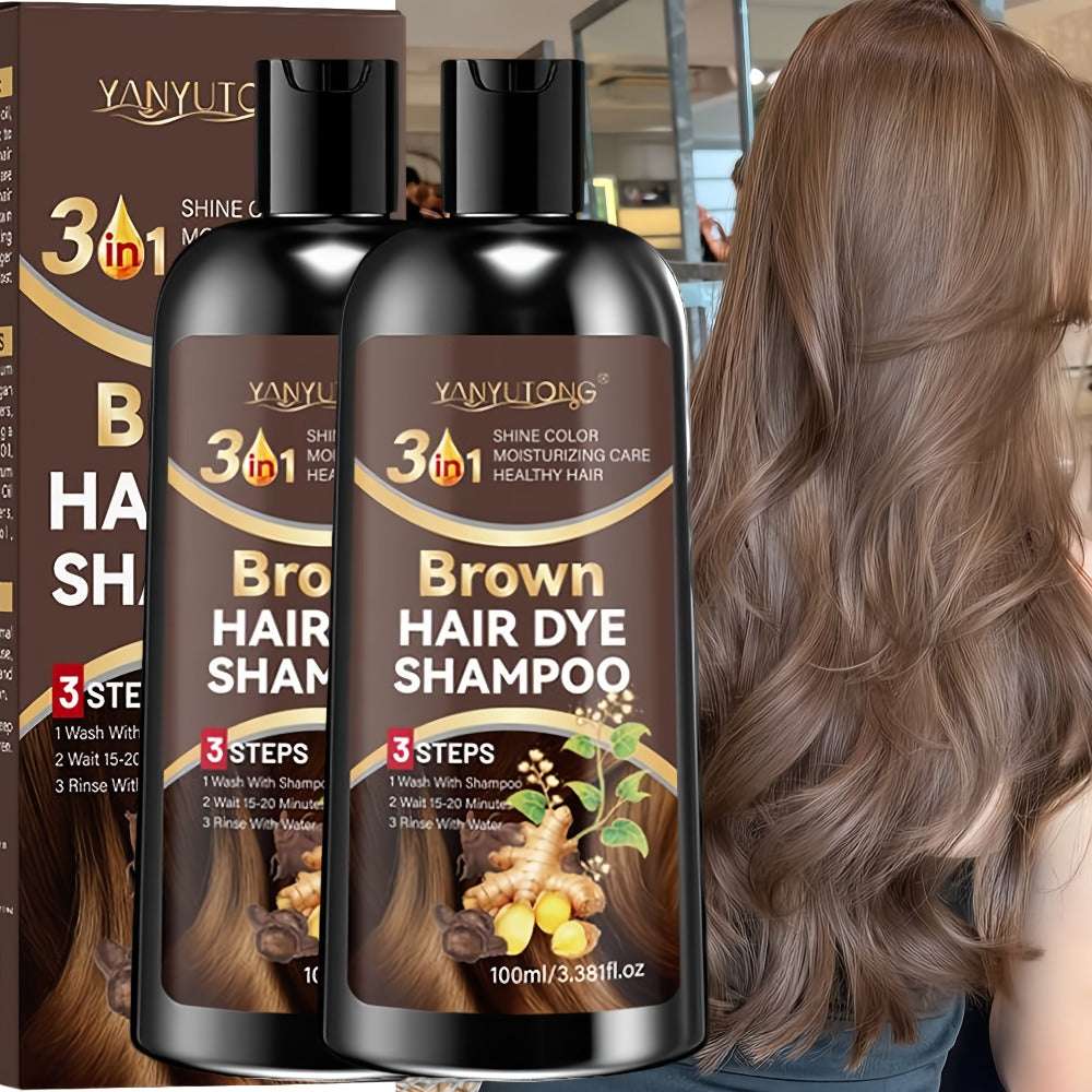 Brown Hair Dye Shampoo 2-Pack 3.38oz — Polygonum Multiflorum & Ginger Extract Covers Gray Hair, Deep Moisture Anti-Frizz Long-Lasting Natural Color, Plant-Based Unisex Hair Gift - product image 8