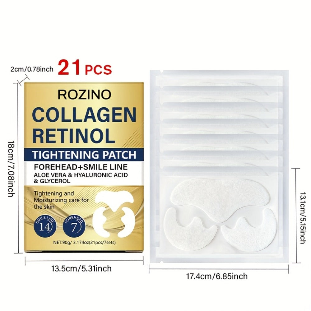 Anti-Wrinkle Face Patches 21pcs with Collagen Retinol Hyaluronic Acid & Aloe Vera — Forehead Smile Line Nasolabial Fold Overnight Skin Smoothing Treatment Kit - product image 5