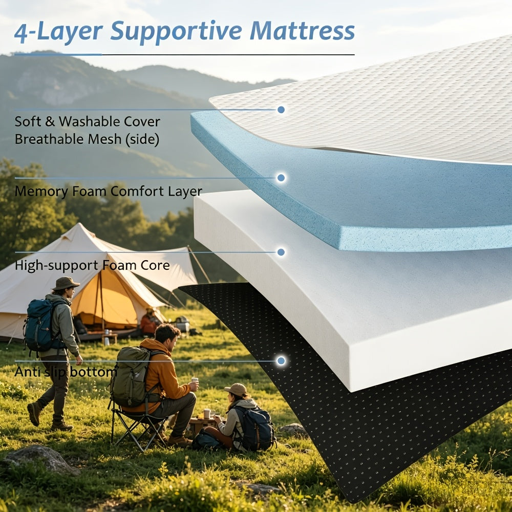 Folding Memory Foam Mattress Tri-Fold Carry-along Floor Bed with Washable Cover – Twin, Single, Full, Queen Size Available – 3/4/6 Inch Thick Foldable Sleeping - product image 2