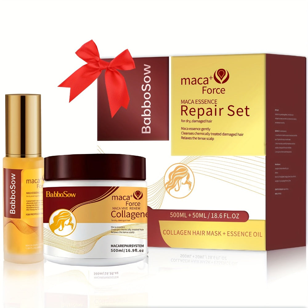 Argan Oil Collagen Hair Mask Set 500ml — Keratin Deep Conditioning Treatment, Repairs Damaged Dry Hair, Restores Shine & Strength, Maca Essence + Essential Oil, Gift for Women - product image 5
