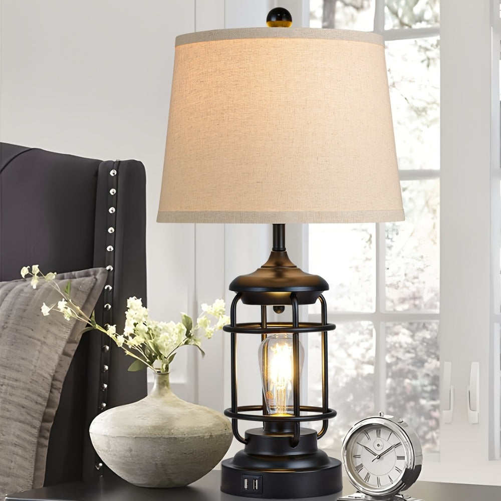 Farmhouse Table Lamps Set of 2 with 4 LED Bulbs | Touch Control 3-Way Dimmable Nightstand Lamp Dual USB Ports Natural Linen Shade Metal Black 22 Inch Bedroom Living Room - product image 2