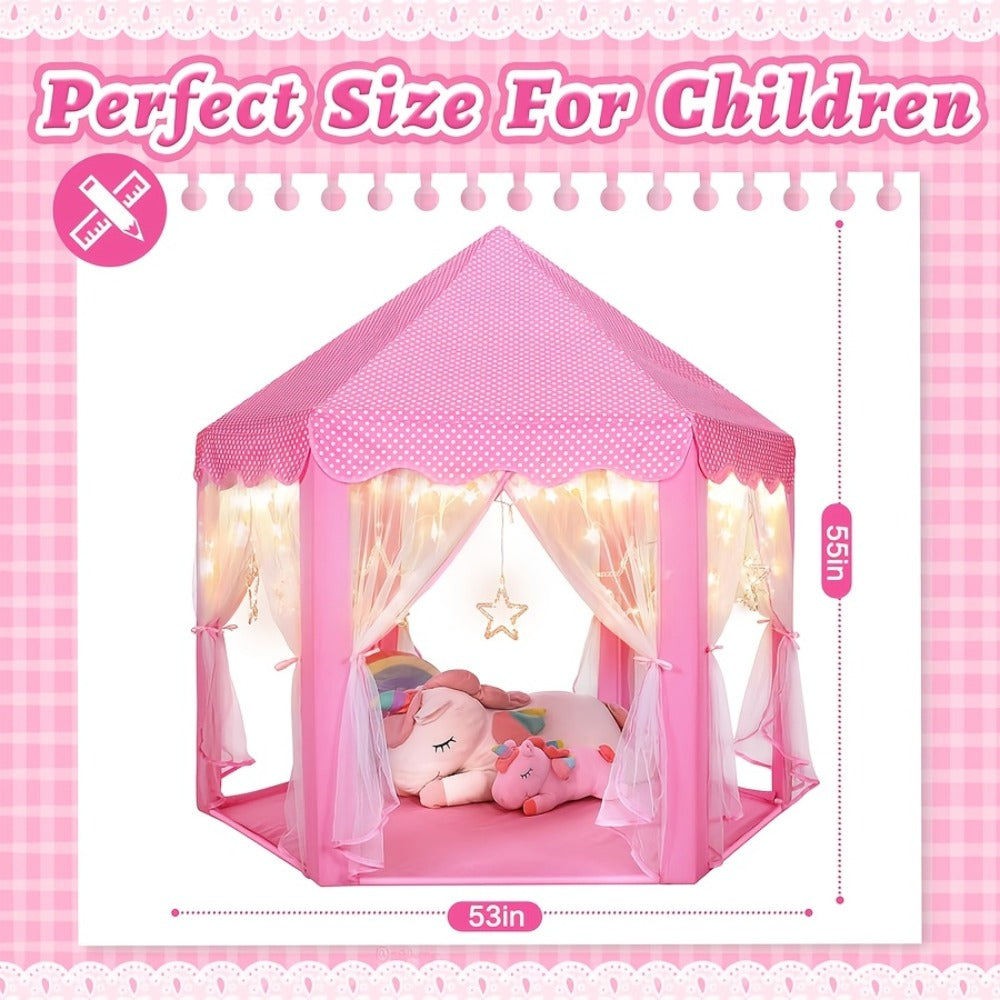 Pink Princess Hexagon Play Tent for Girls Indoor Dream Castle with Gauze Curtain Reading Corner Secret Base Kids Room Decor Pretend Play Birthday Gift Toddlers - product image 2