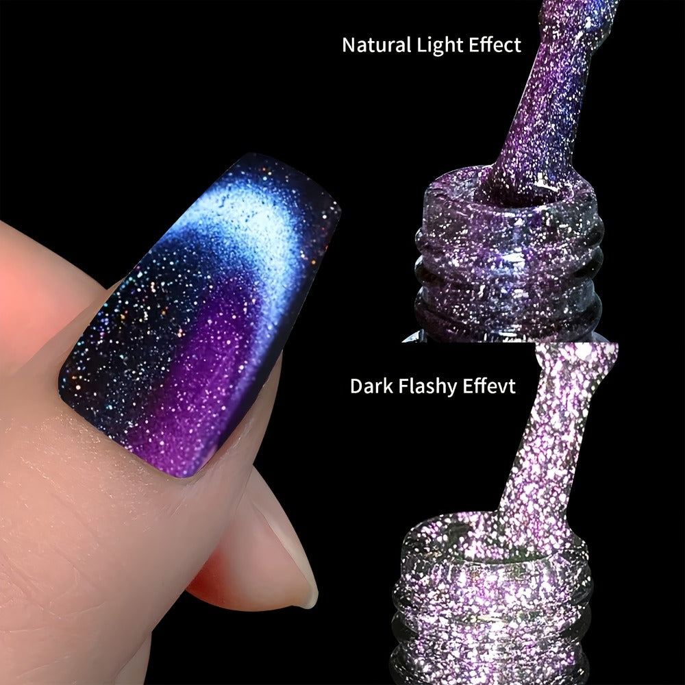 Magnetic Cat Eye Gel Nail Polish 9D Holographic Rainbow Glitter Blue & Purple — LED UV Soak-Off Gel Polish Paraben-Free Water-Based Formula, Salon & DIY Home Manicure Nail Art Gift - product image 11