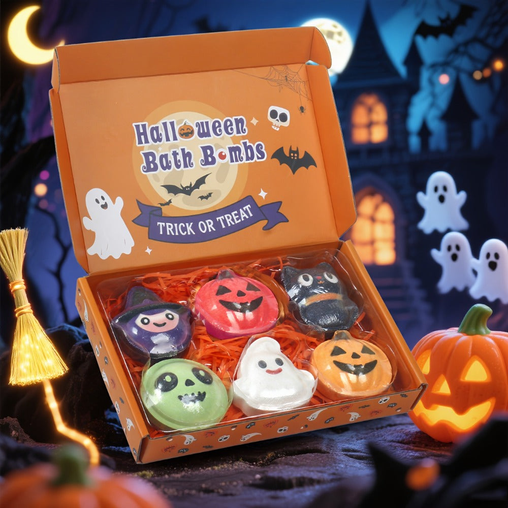 Halloween Bath Bombs Gift Set 5 Pcs Individually Wrapped - Pumpkin Bat Skull Black Cat Shapes Essential Oil Fizzy Bath Salts, Spooky Spa Gift for Women Men Kids, Halloween Party Fa - product image