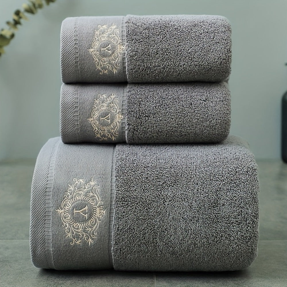 Embroidered Cotton Towel Set 3-Piece – 400g/㎡ Soft Absorbent Lint-Free Bath Towel Hand Towel Set for Home Spa Salon - product image 11