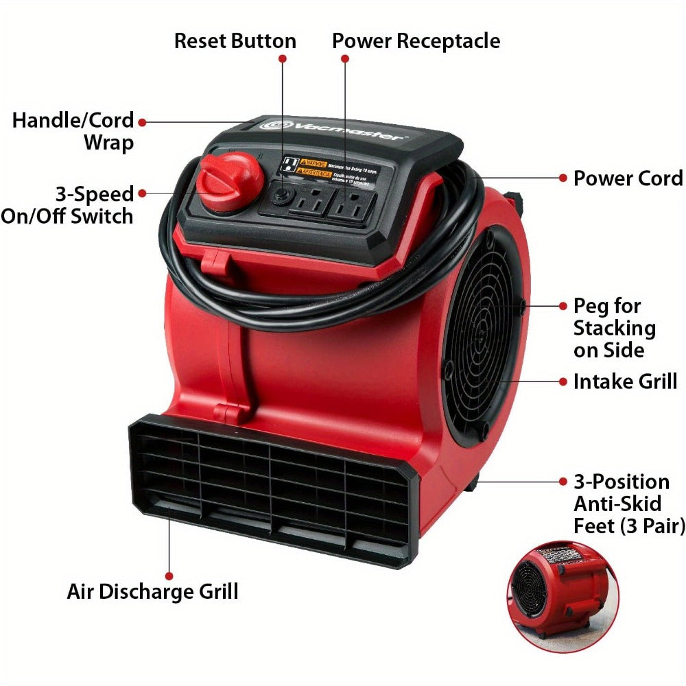 Air Mover Floor Dryer 550 CFM Portable Carpet Blower Fan for Water Damage Restoration Drying Cooling Floors Carpets Walls Remote Control and Manual Options - product image 6