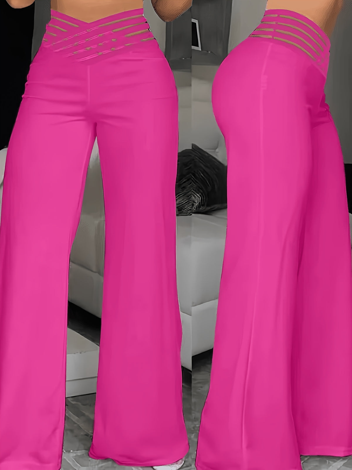 Summer European and American Women's Hollow Waist Belt, High Waisted Casual Straight Leg Loose Pants, Wide Leg Pants - product image 7
