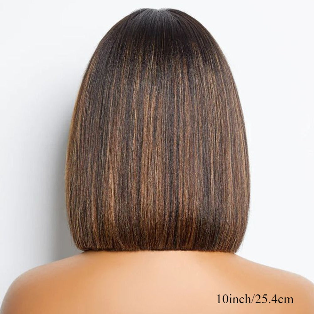 Straight Bob Wig with Bangs Human Hair 3x1 Lace Part Pre-Plucked Glueless Brazilian Short Bob 150 Density 1B/30 Highlight Natural Black 10-12 Inch Women - product image 5