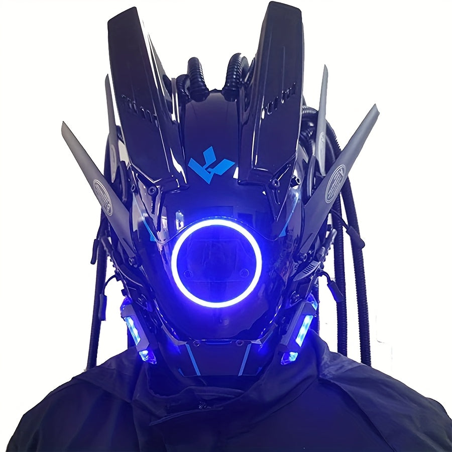 Futuristic Sci-Fi Mechanical Face Mask for Halloween, Cosplay, Music Festival & Rave Party, Blue Green Pink, Free Helmet Included, Adult Gift – LED Cyberpunk - product image 29