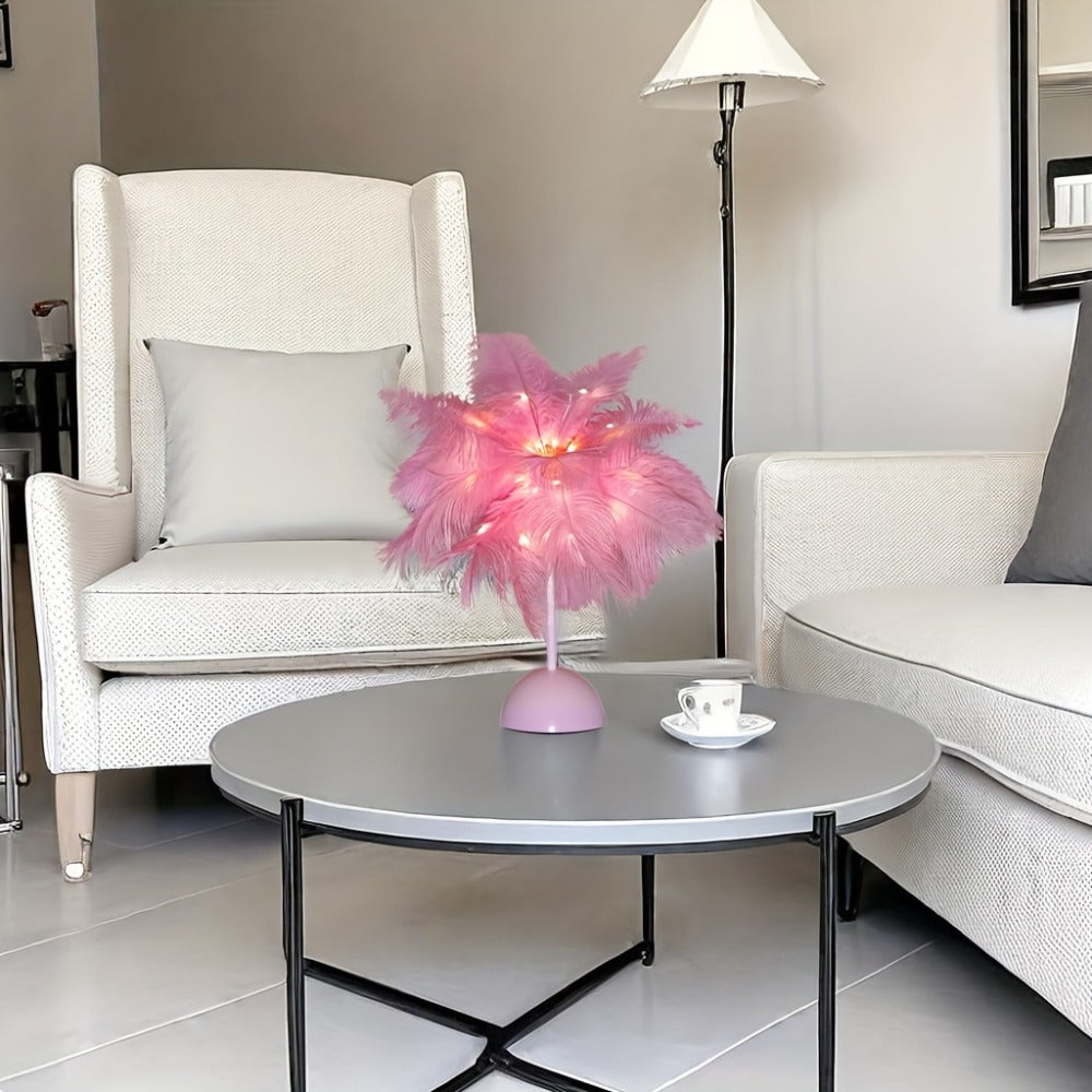 Feather LED Table Lamp – 40-Head Copper Wire Night Light, Romantic Atmosphere Lamp for Bedroom Living Room, Cute Desk Decor Light for Birthday Valentine's Day Gift (White / Pink, 1 - product image 10