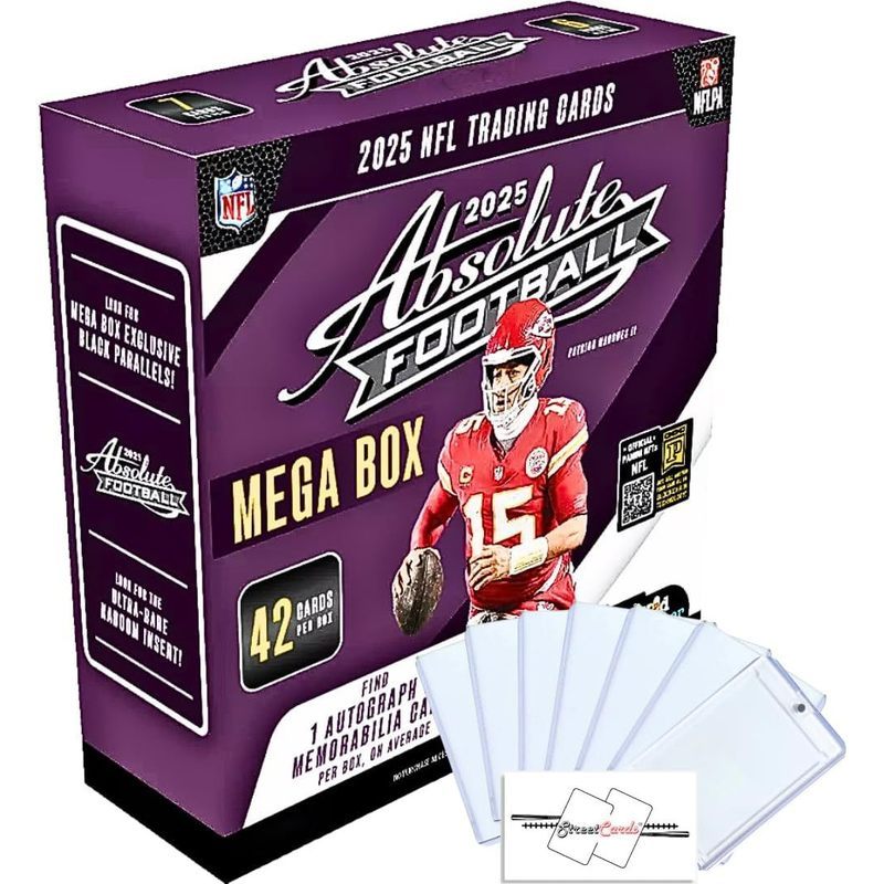 2025 Panini Absolute Football Mega Box 42 Trading Cards 1 Auto or Memorabilia Card Per Box Kaboom Inserts Black Parallels 6 Toploaders Magnetic Holder - product image