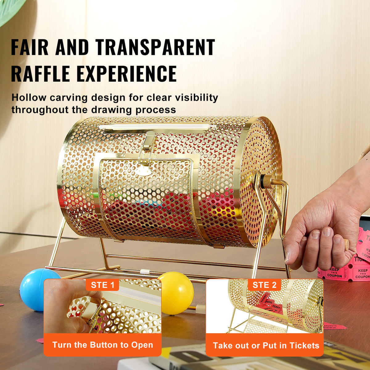 Brass Plated Metal Lottery Ticket Drum with Wooden Handle, Holds 2500 Tickets or 100 Ping Pong Balls, for Bingo Ballot Party Events Fundraisers Trade Shows - product image 8