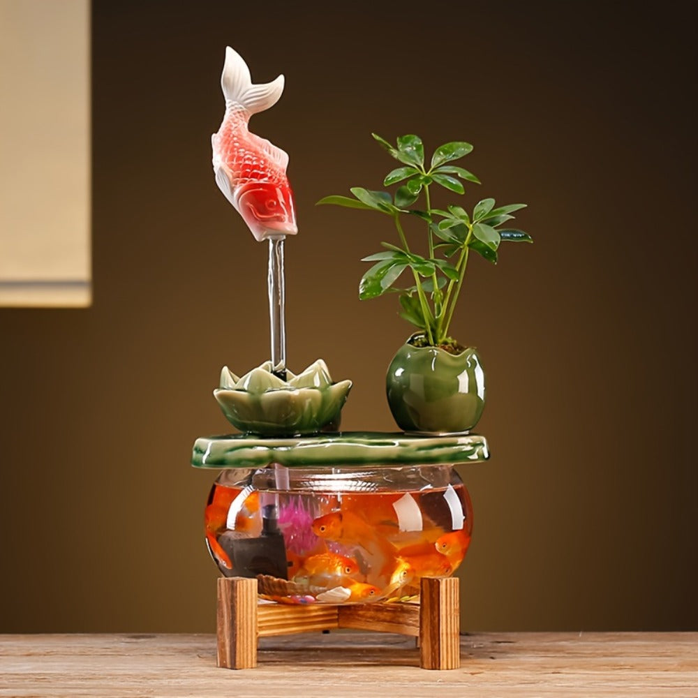USB Desktop Fish Waterfall Fountain with Glass Bowl – Relaxing Indoor Water Feature Tabletop Decor Zen Fountain Gift - product image 4