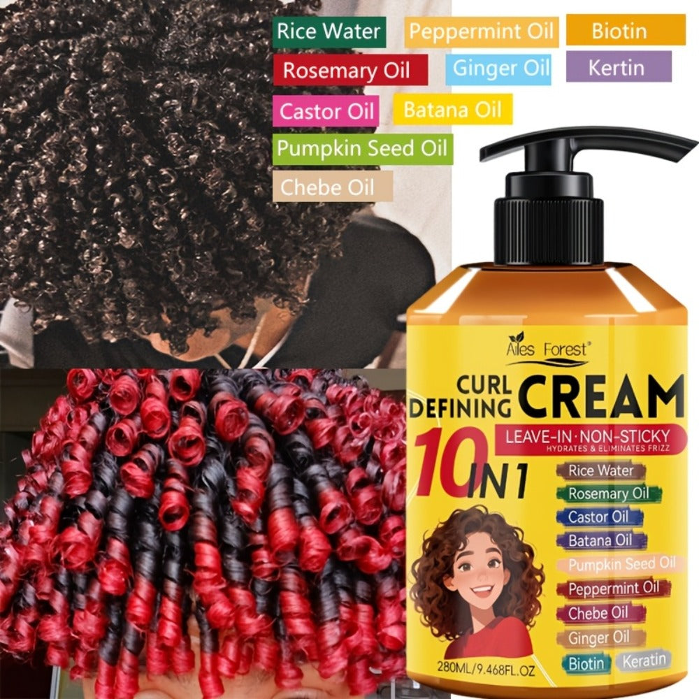 10-in-1 Leave-In Curl Defining Cream Anti-Frizz Deep Moisturizing Hydrating Conditioner — Non-Sticky Frizz Control Curl Enhancer for Wavy Curly Coily Natural Hair Unisex 280ml - product image 3