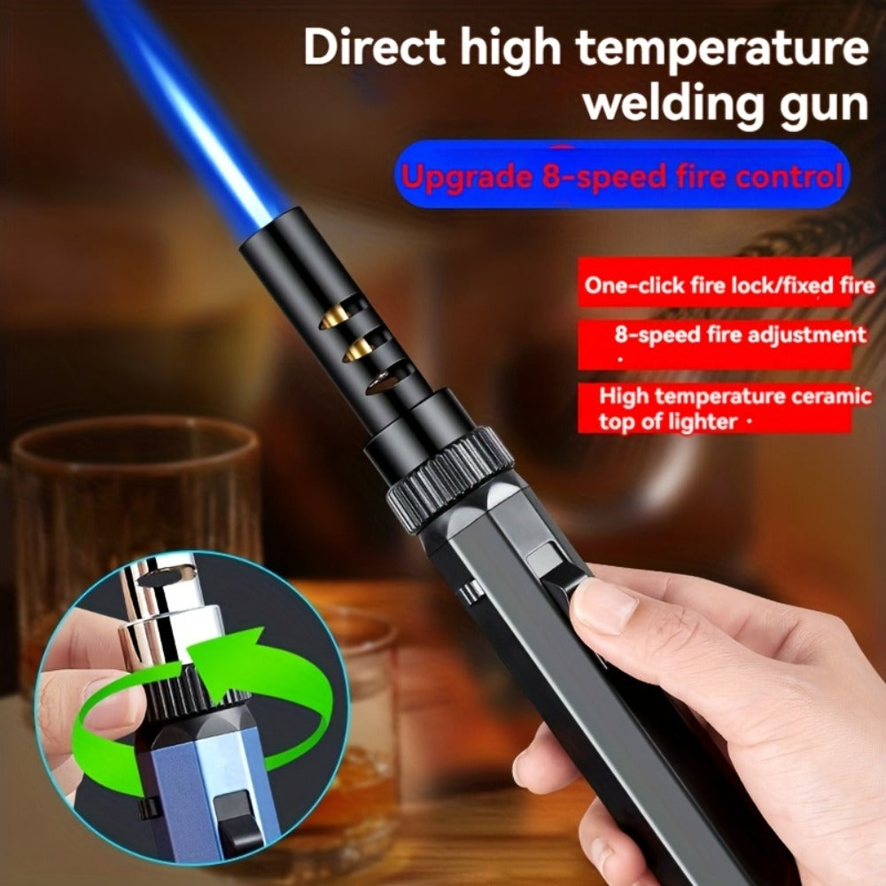 Windproof Jet Flame Torch Lighter with Safety Lock & Switch Lock, Large Adjustable Flame, Outdoor Torch for Campfire BBQ Baking Camping, Gas Not Included, Black Silver Blue - product image 9