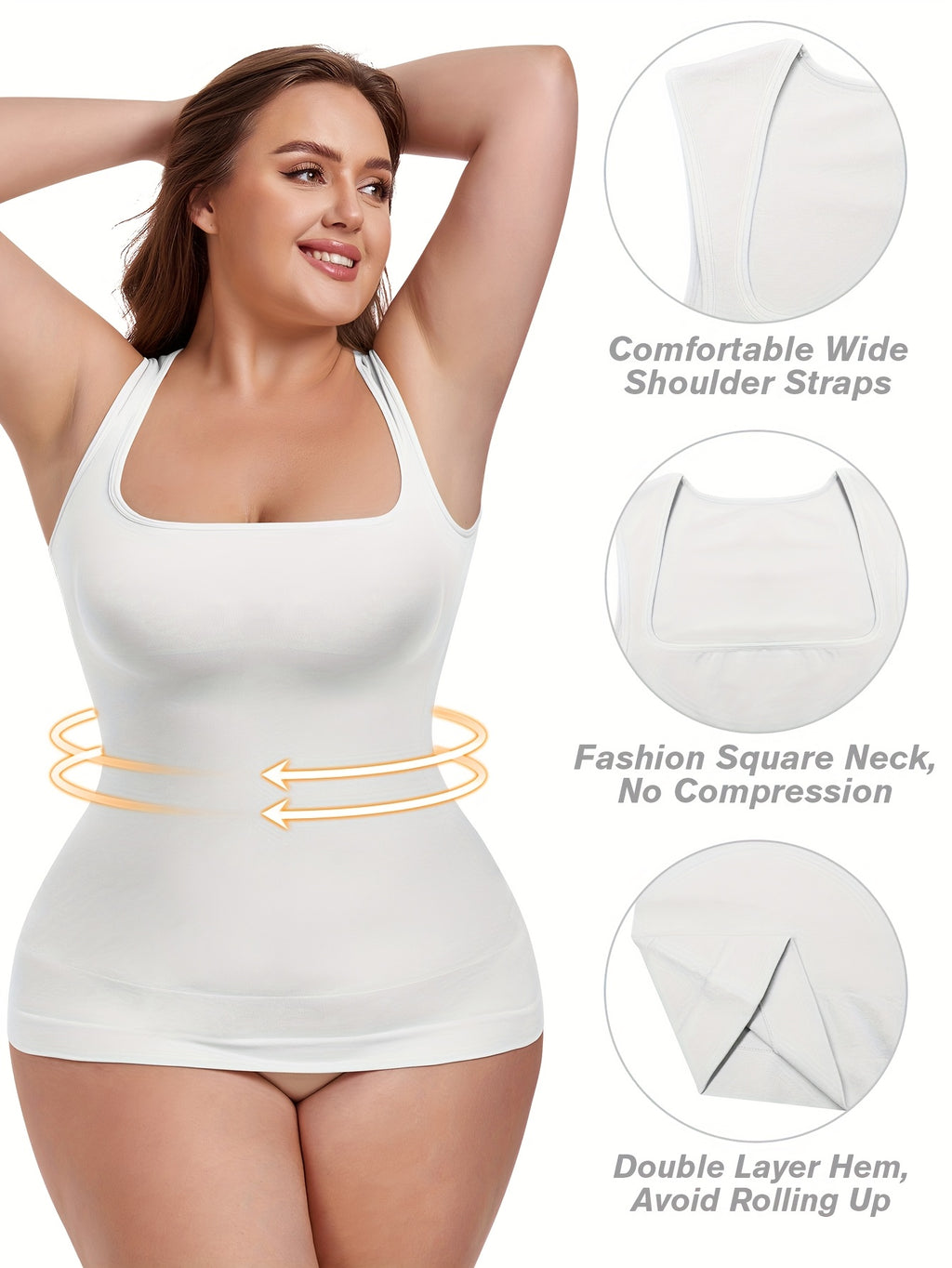 2pcs Tummy Control Shapewear Compression Tank Tops For Women Seamless Square Neck Body Shaper Camisole, Durable, Comfortable and Breathable, It Is Suitable For - product image 4