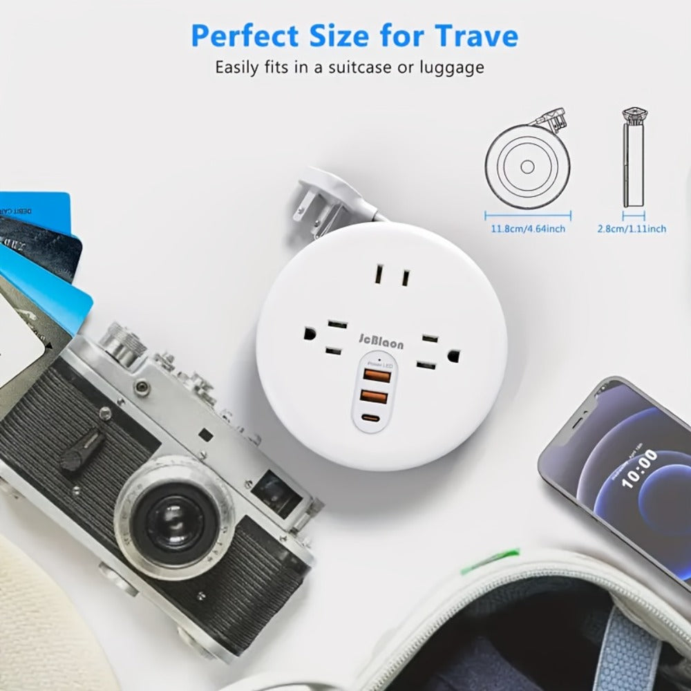 Travel Power Strip Retractable 4ft Flat Plug Extension Cord 3 Outlets 3 USB Ports 2 USB-C Compact Charging Station for Dorm Office Home Desk Travel - product image 4