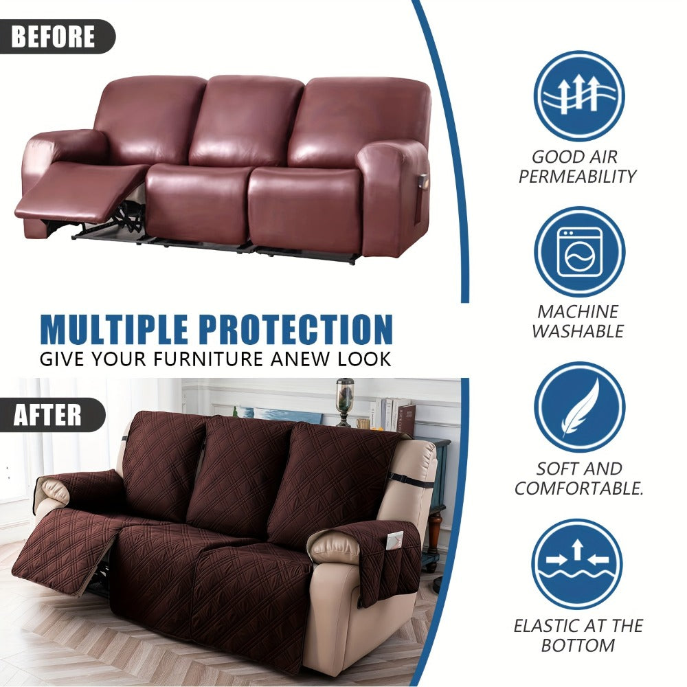 Waterproof Recliner Slipcover 3pcs Set | Non-Slip Quilted Elastic Recliner Chair Cover, Furniture Protector for Living Room Bedroom Office, 8 Colors - product image 12