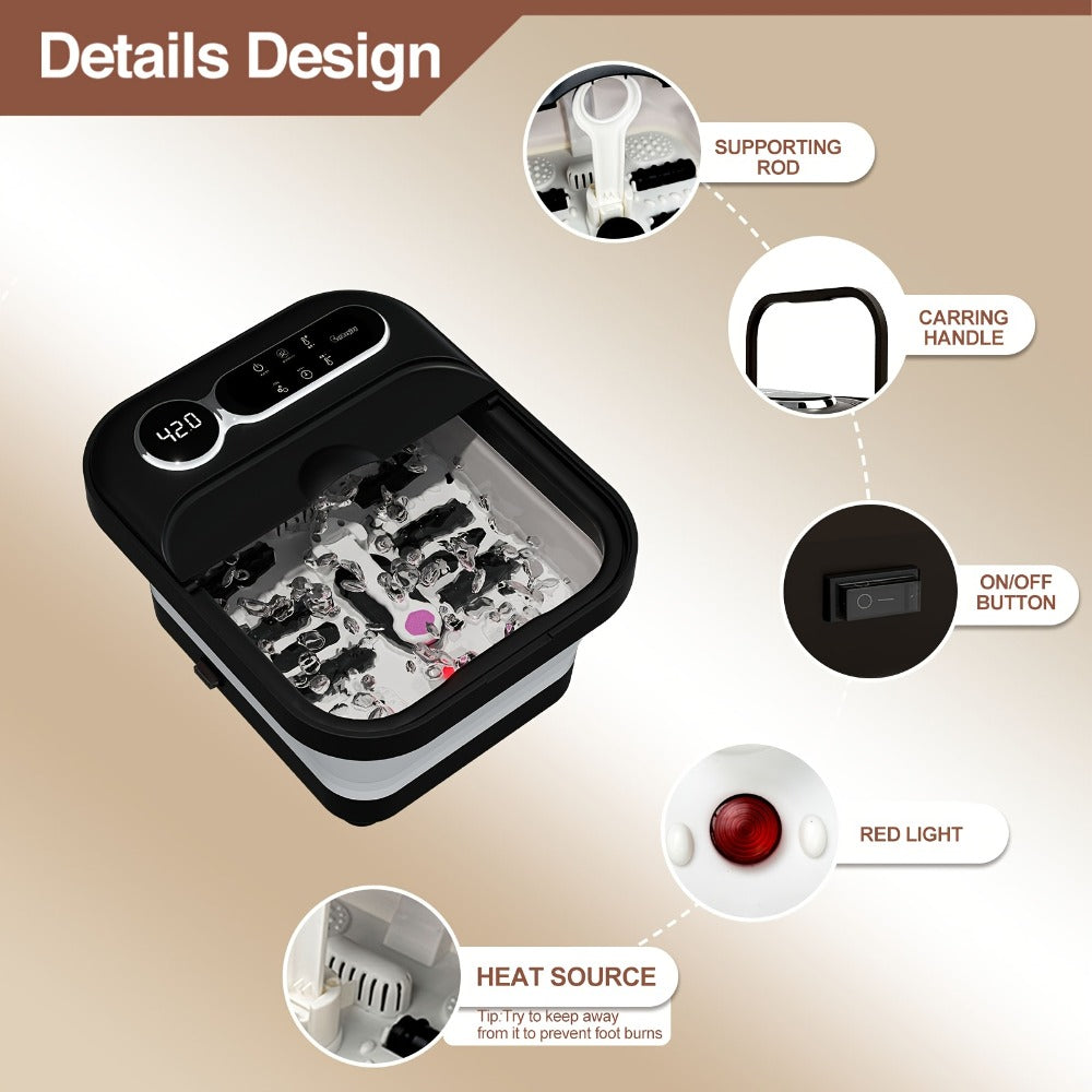 Foot Spa Massager Collapsible with Heater & Temperature Control – Foot Bath with Bubbles, 6 Massage Rollers, Vibration, Red Light Therapy & Auto Massage for Home Foot Care, Black B - product image 8