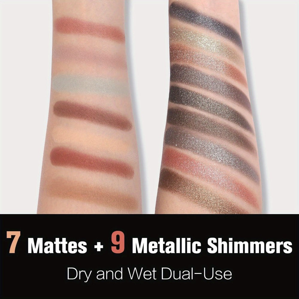 16-Color Eyeshadow Palette with 15 Brushes Complete Kit — Baked Matte Shimmer Metallic High Pigment Waterproof Long-Lasting Nude Coral Tones Eye Makeup Set for Women & Girls - product image 5