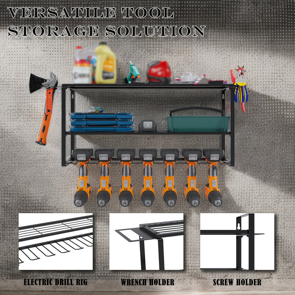 Power Tools Storage Rack, Wall Mount-150 Lb. (68 Kg) Load Bearing 3-story Storage Rack With 7 Bit Holders For Drilling Cordless Tools, Heavy-duty Iron Garage - product image 8