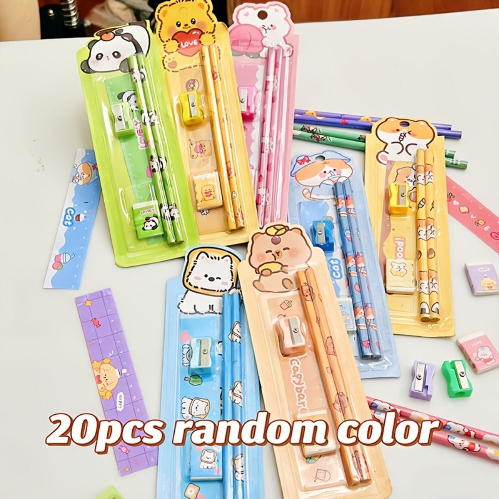 20-Piece Cartoon Pencil Stationery Set with Ruler Eraser Sharpener, Random Cartoon Styles, Kids School Supplies, Party Favor Prizes, Festival Gift Set for Students - product image 10