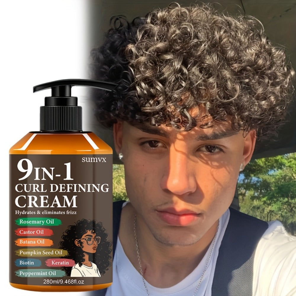 Curl Defining Cream 9-in-1 for Wavy Curly Hair 9.468 fl oz Frizz Control Moisturizing Long-Lasting Hold Non-Greasy Unisex Multi-Benefit Styling Cream Defined Bouncy Healthy-Looking - product image 3