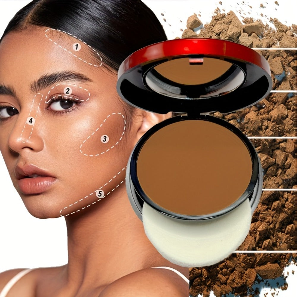 Pressed Powder Foundation Contour Matte Ful1l Coverage Oil Control Waterproof | 6 Shades Light to Dark | Blending Puff Included | 1-Pack & 2-Pack Duo Set Available - product image 8