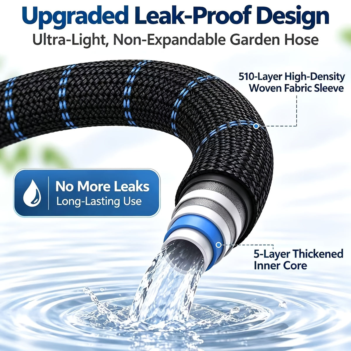 Garden Hose 100/150/75/50/25/15/10ft, Kink Free Flexible Water Hose With 10-Pattern Spray Nozzle, Lightweight Hose Pipe, Leak Proof, 1/2" Swivel Connectors - product image 3
