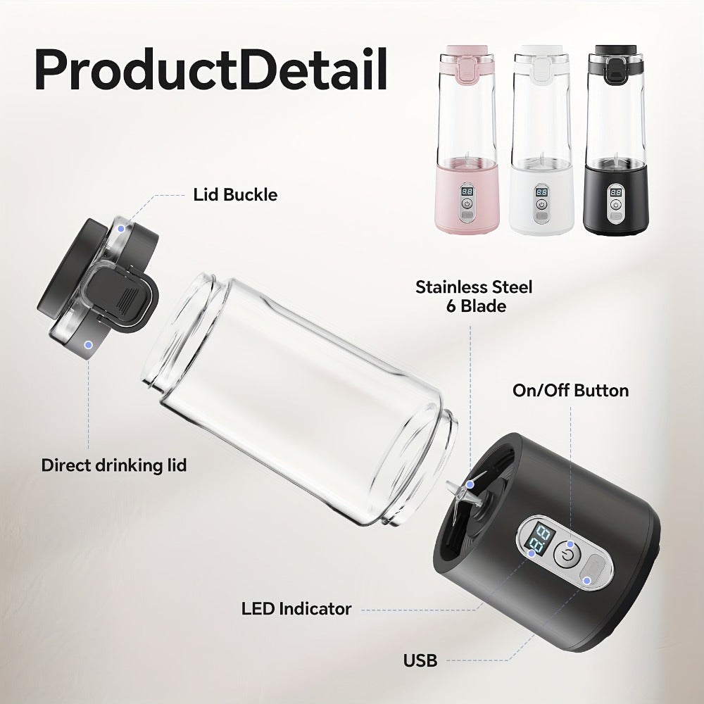 Portable Smoothie Blender USB-C Fast Charge 6-Blade Stainless Steel – Digital Timer Battery Display High-Speed Ice Crush No-Spill Lid | Protein Shake Gym Travel Blender in Black Pi - product image 26