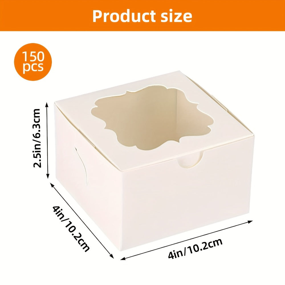 Bakery Boxes with Window 150 Pack White 4x4x2.5 Inch 3 Styles Treat Boxes for Cake Macarons Donuts Dessert Party Favor Wedding Gift Packaging - product image 2