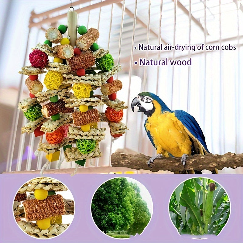 Parrot Chew Toy 16 Inch Natural Corn Cob Rattan Woven Bird Cage Accessory Foraging Toy for Medium Large Parrots Cockatiels Conures Macaws for Everyday Use - product image 2