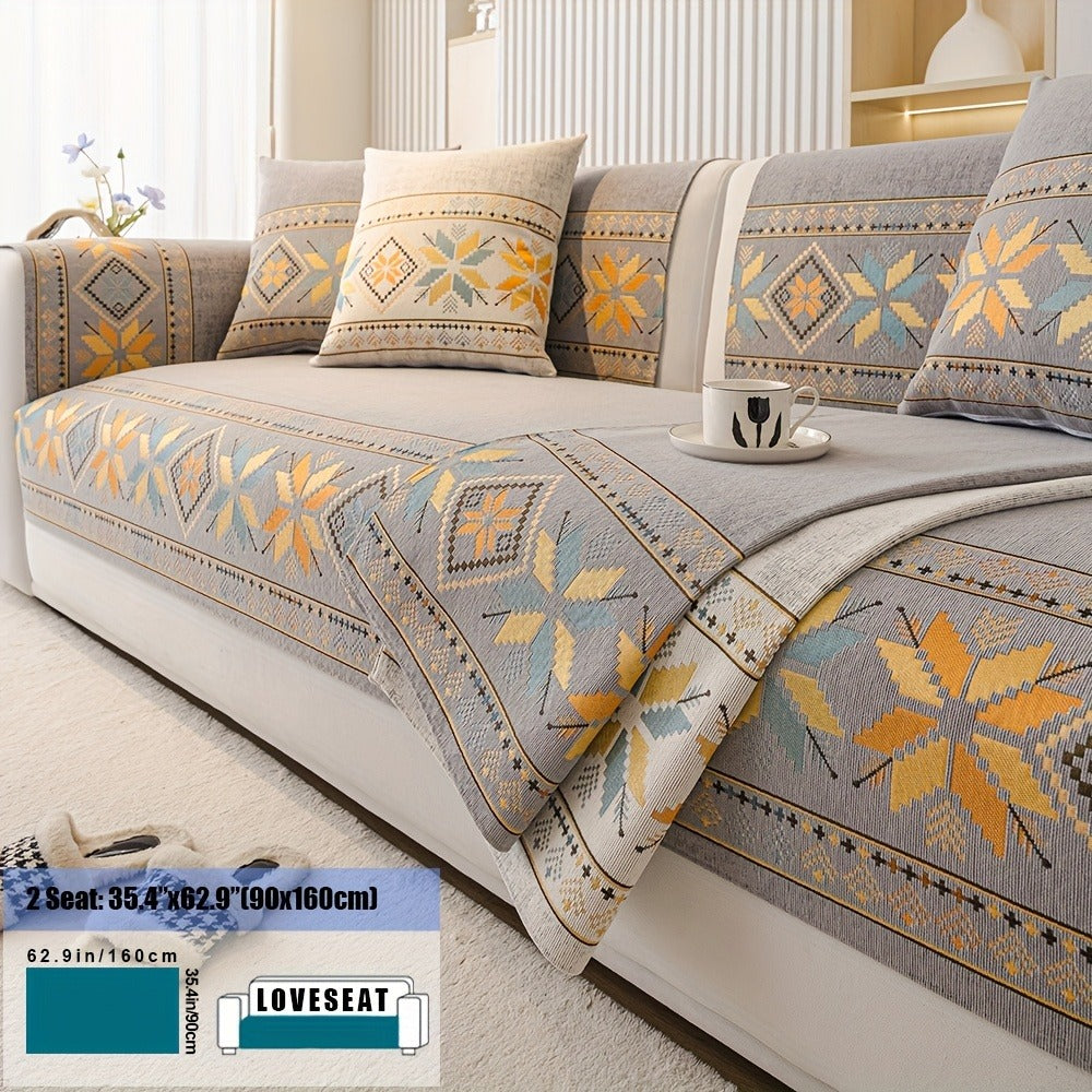 Chenille Sofa Slipcover 1pc Boho Vintage Style - Luxury Non-Slip Removable Four Seasons Universal Couch Cover | Armrest 1 2 3 4 Seater | Dark Gray Light Gray Blue | Living Room Hom - product image 17