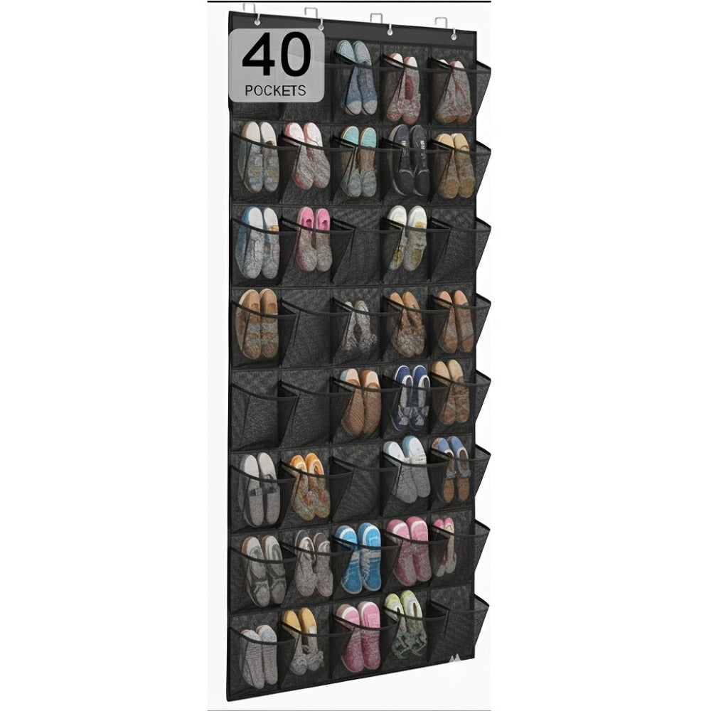 Over the Door Shoe Organizer 40 Pockets with 4 Hooks – Durable Fabric Hanging Shoe Storage for Closet, Entryway & Bedroom – Space-Saving Door Shoe Rack in Gray, White & Black - product image 6