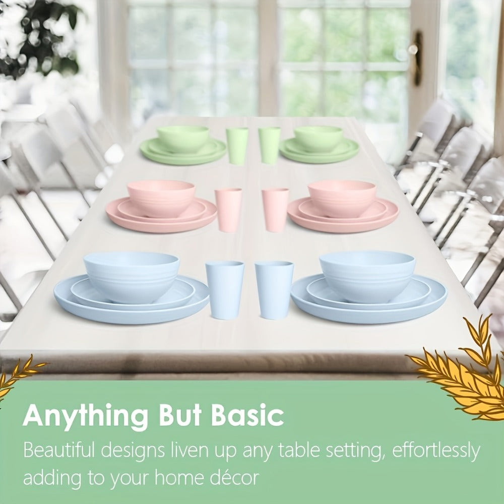 32pcs Wheat Straw Dinnerware Set for 8 - Unbreakable Plastic Plates Bowls Cups Set, Lightweight BPA-Free PP Tableware for Picnic Camping Outdoor, Modern Round Dishware for Home Par - product image 16