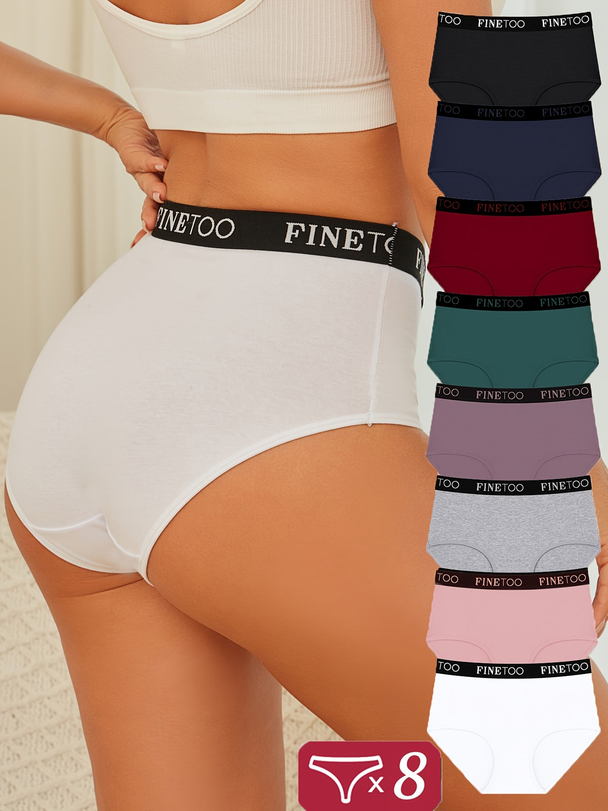 8pcs High Waist Panties for Women Soft and Breathable Underwear Comfort Briefs Plus Size - product image 9
