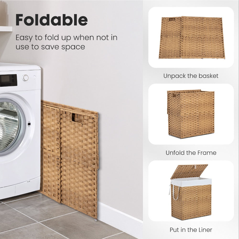 Laundry Hamper with Lid Large Capacity Woven Rattan Storage Basket, Collapsible Clothes Hamper with Handles & Removable Liner, Foldable Breathable Wicker Basket for Bedroom Home Do - product image 17