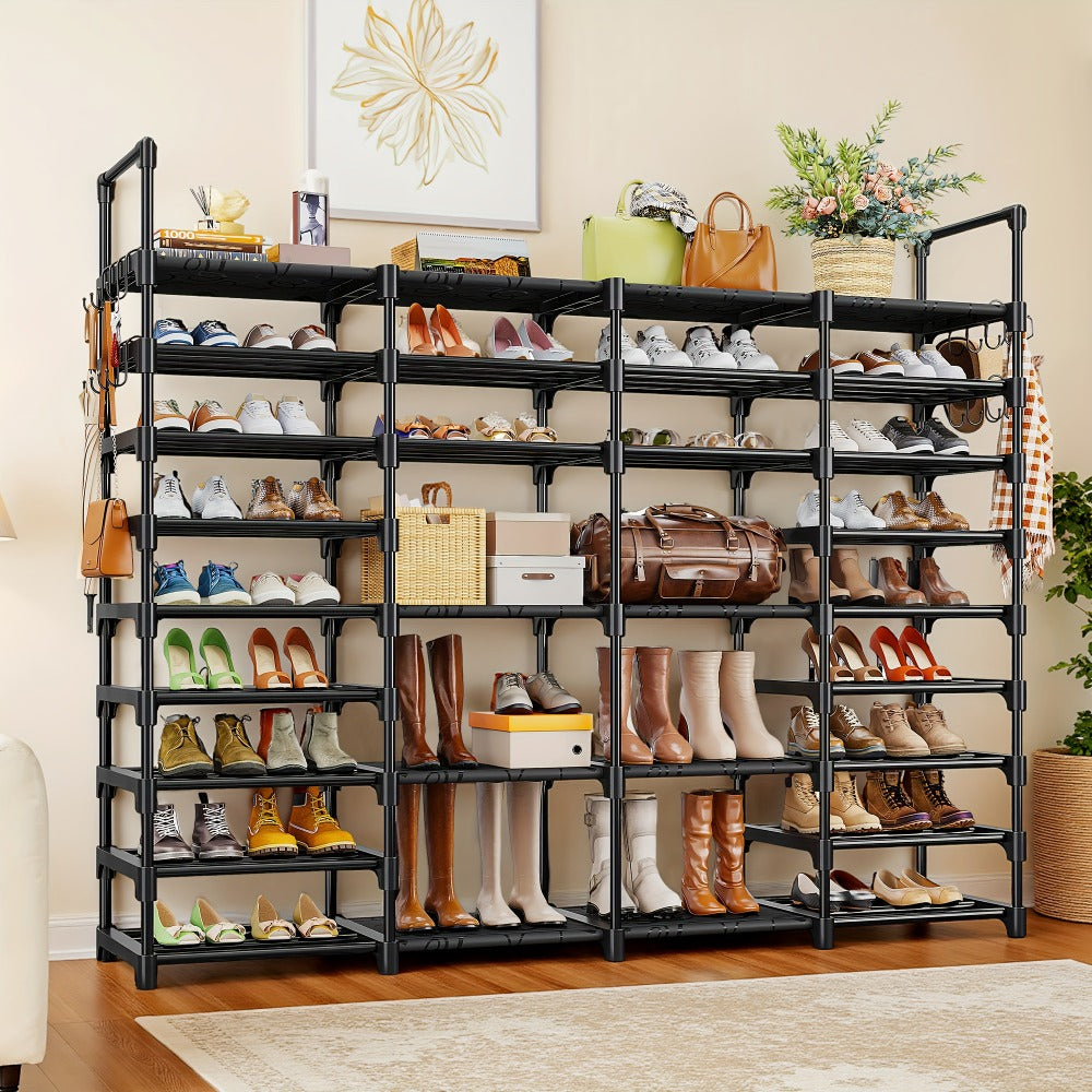 Large Metal Shoe Rack 4-Row 9-Tier Freestanding Shoe Organizer for Entryway Bedroom Hallway | 64-Pair Capacity Shoe Tower with Golden Tubes DIY Adjustable Shelves Space-Saving Vert - product image