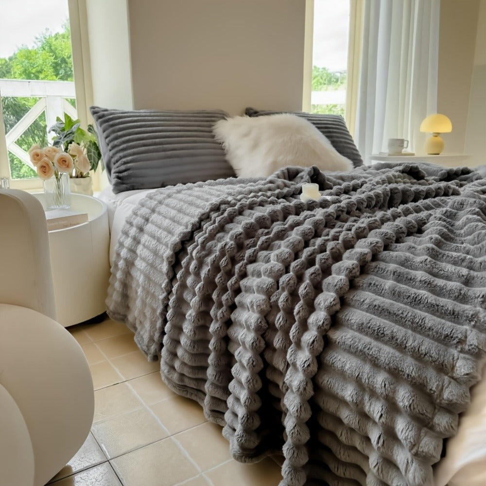 Reversible Faux Rabbit Hair Blanket – Thickened Soft Thermal Throw for Bed, Nap, Office & Camping, All Season, 4 Colors, 5 Sizes - product image 11