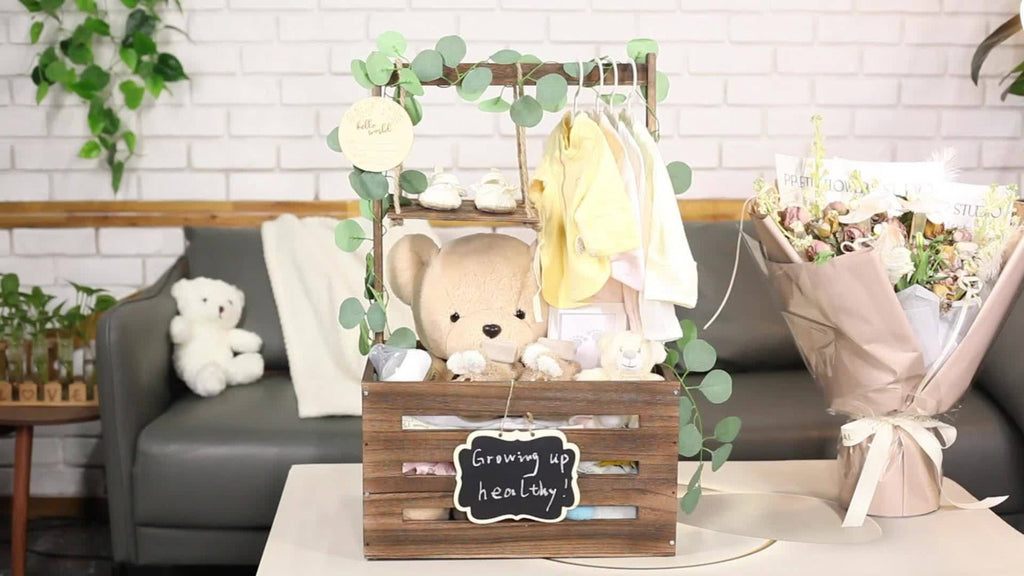 Wooden Gift Crate Basket with Handle and Garland Large Storage Organizer Baby Shower Pregnancy Announcement Christmas Party Decor Housewarming Gift - product image 6