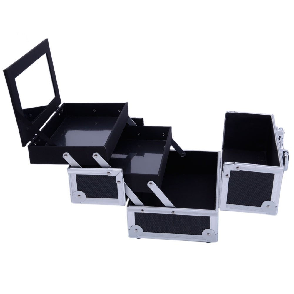 Aluminum Makeup Train Case with Wheels Large Capacity Lockable Cosmetic Trolley Organizer Adjustable Dividers Retractable Handle for Makeup Artists Salon Travel Black Silver Pink B - product image 10