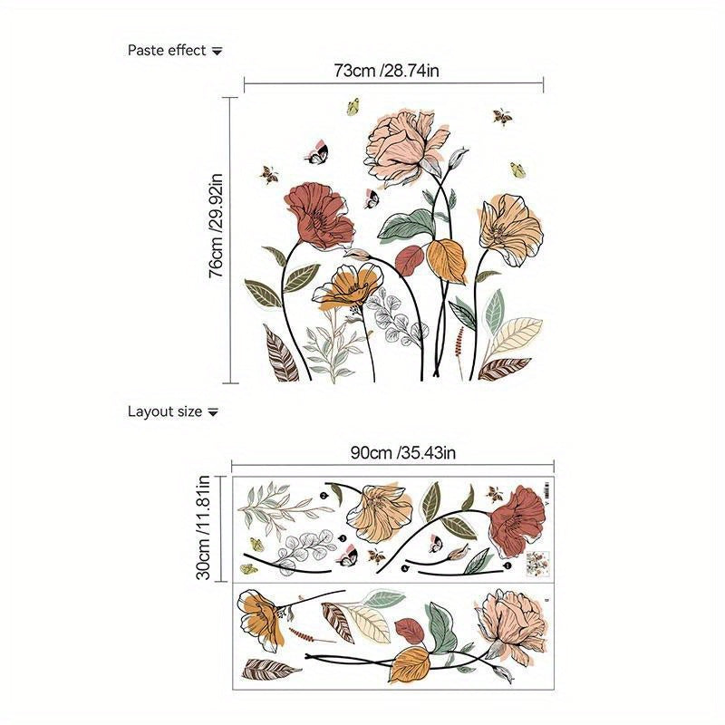 Bohemian Flower Wall Stickers Self-Adhesive Peel and Stick - Wildflowers & Fruits Wall Art Decals for Living Room Bedroom TV Background - Removable Matte Boho Floral Wall Decoratio - product image 11
