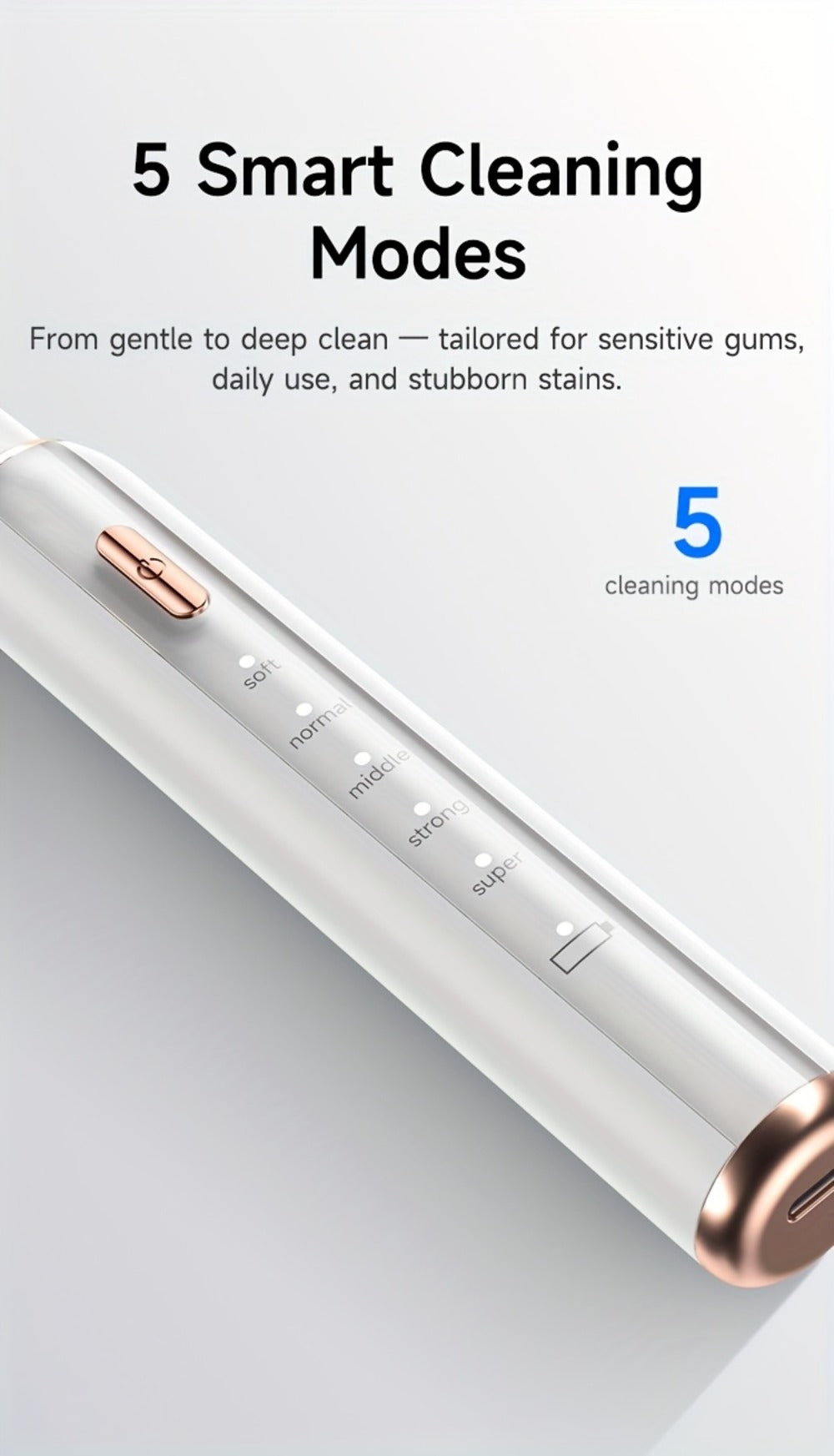 Electric Tooth Cleaner Tartar Remover Rechargeable - 5 Speed Modes, LED Light, USB Charging, 2 Replaceable Brush Heads, Dental Plaque Scraper for Teeth Whitening, Stain & Tartar Re - product image 14