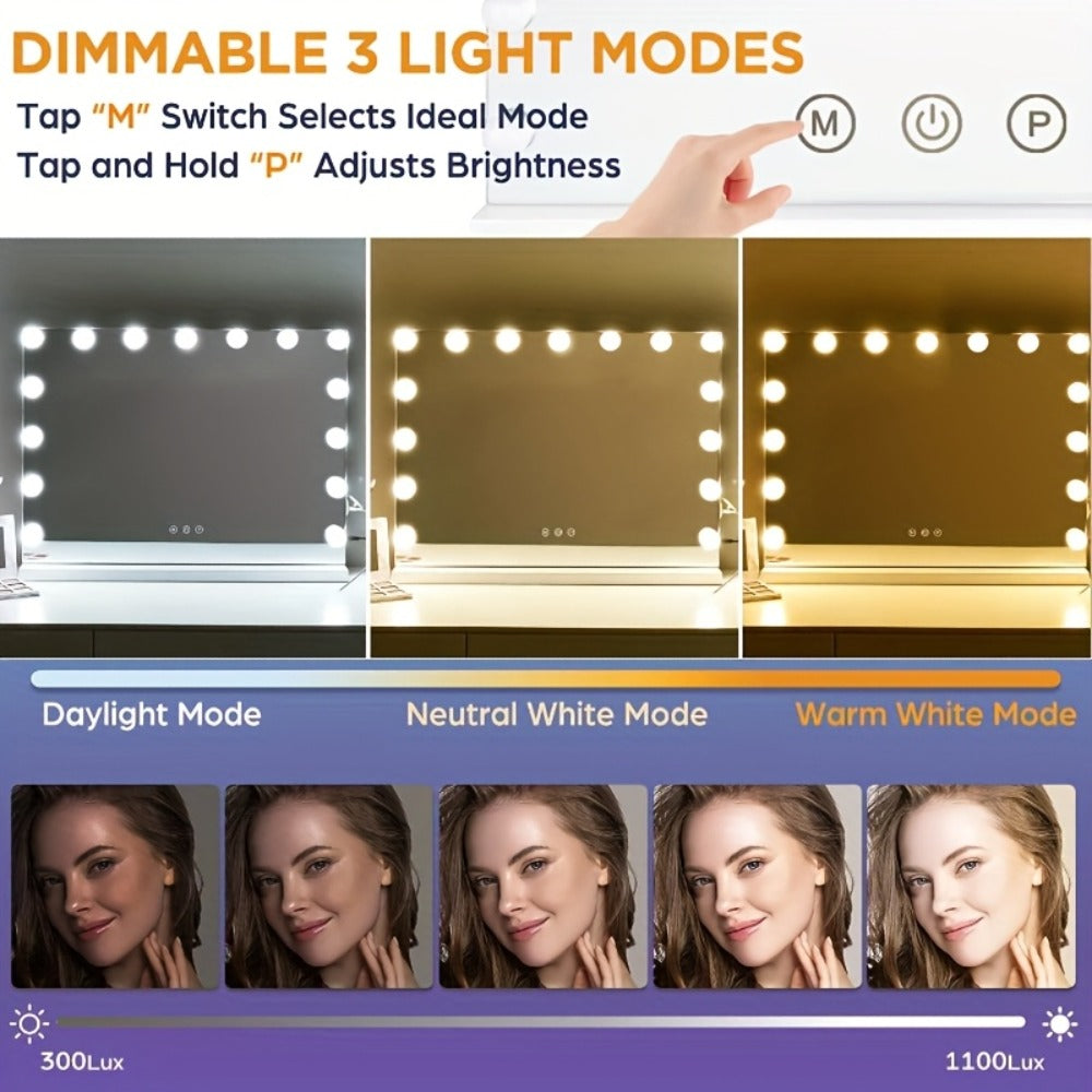 Hollywood Vanity Mirror with Lights – 15 LED Bulbs, 3 Color Modes, Dimmable Brightness, 23x18 Inch, USB & Type-C Charging, Touch Control, Desk & Wall Mount, Metal Frame Makeup Mirr - product image 4