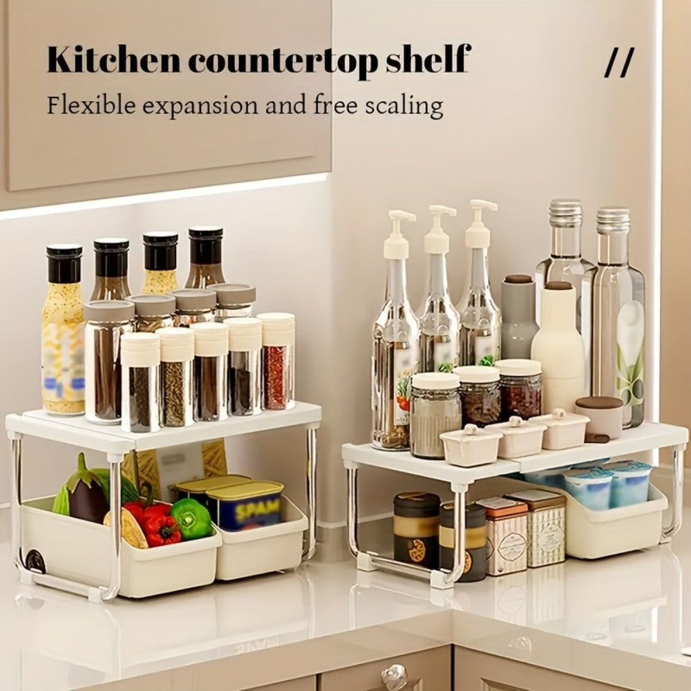 Desktop Storage Organizer Multi-Tier Expandable with Transparent Lid PP Stainless Steel Space-Saving Countertop Box for Kitchen Bathroom Cosmetics - product image 9