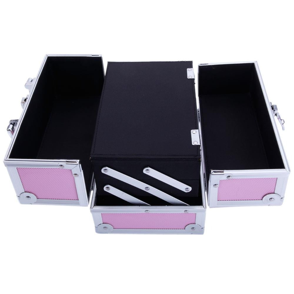 Aluminum Makeup Train Case with Wheels Large Capacity Lockable Cosmetic Trolley Organizer Adjustable Dividers Retractable Handle for Makeup Artists Salon Travel Black Silver Pink B - product image 24