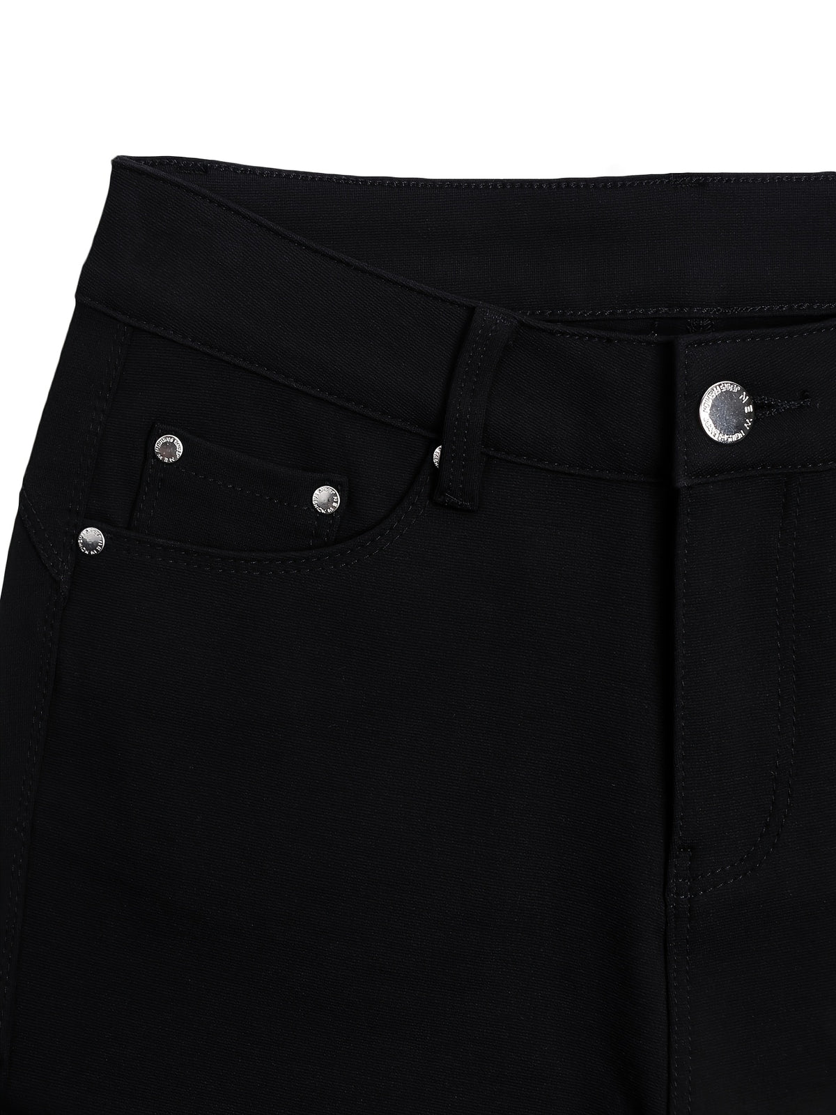 CY038 Full-Length Black High-Waist Skinny Jeans - Stretchy Fabric, Button Decor, Five Pockets, Long Style, Solid Color, Weekend Casual Streetwear - Ideal for - product image 5