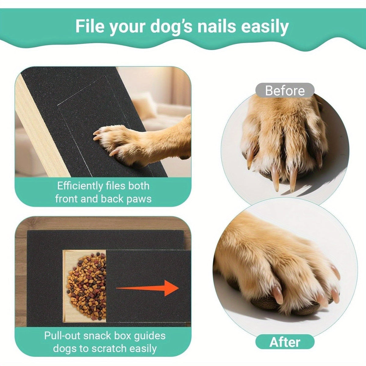 Dog Scratch Pad for Nails | 65°) Foldable Nail File Scratch Board, Includes 2 Sandpaper Sheets, Nail Clipper Alternative for Dogs, with or without Bracket - product image 6