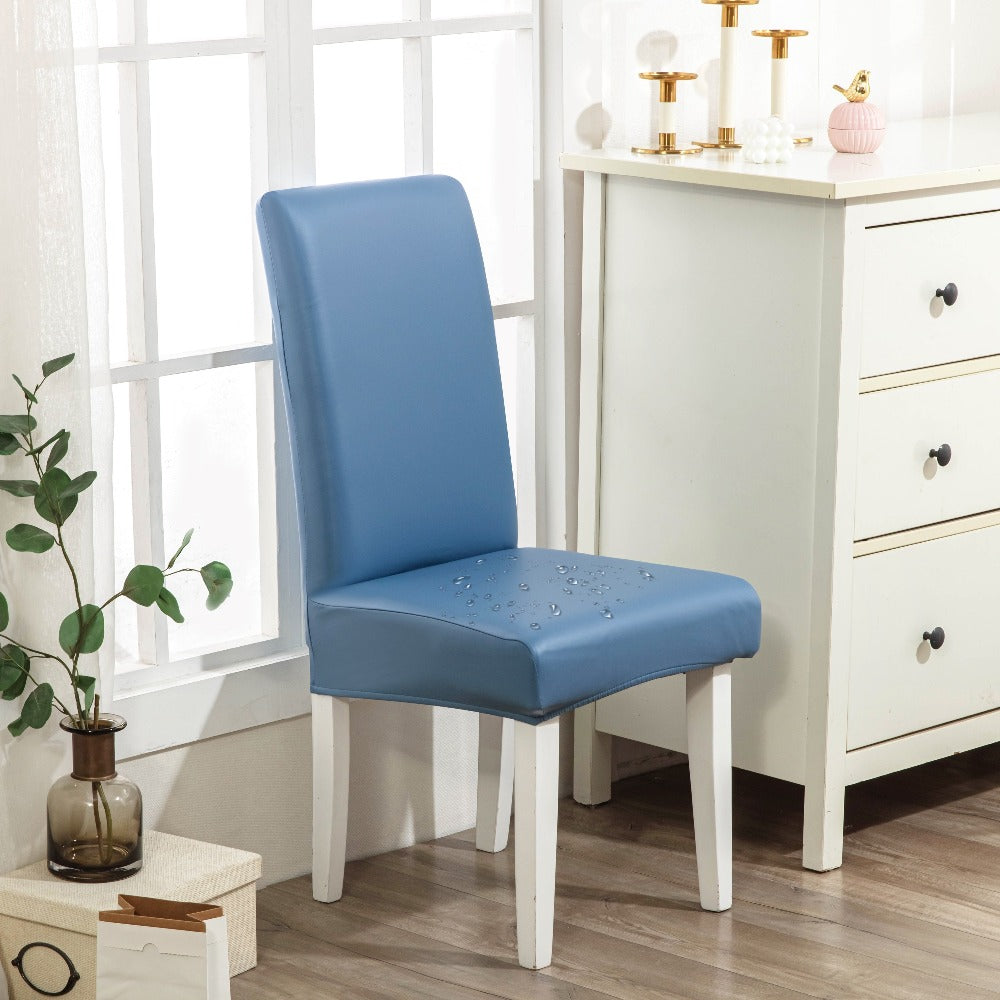 Dining Chair Covers Set of 4 6 Waterproof PU Leather Stretch Slipcover Oil Proof Universal Fit Chair Protector for Dining Room Kitchen Hotel Home Decor - 9 Colors - product image 6