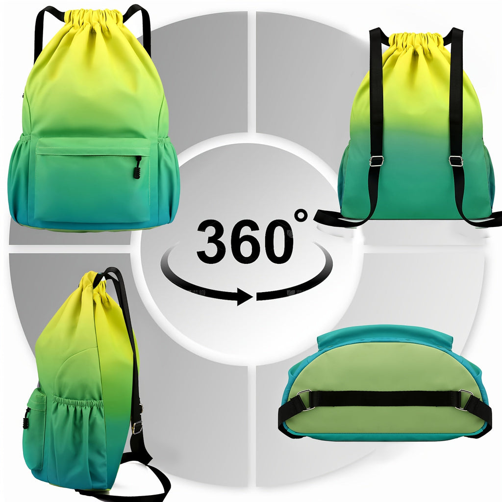 Drawstring Backpack Gym Bag | 4 Gradient Colors | Large Capacity Nylon Cinch Sack with Strap Pocket, Lightweight Training & Outdoor Travel Bag for Men Women